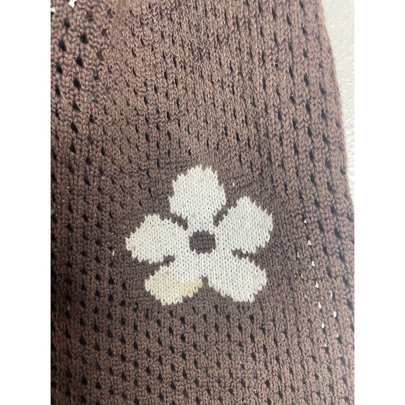 Brown Crochet Knit Flower Tote Bag – Cottagecore Y2K Indie Boho Shoulder Bag - Picture 6 of 6